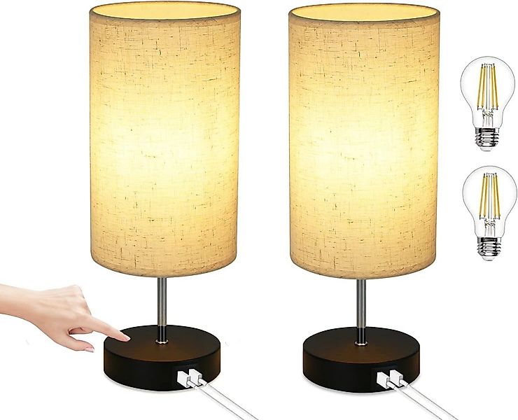 ZMH Tischleuchte Touch-Dimmbar mit USB-Ladefunktion und Stoff Lampenschirm, günstig online kaufen