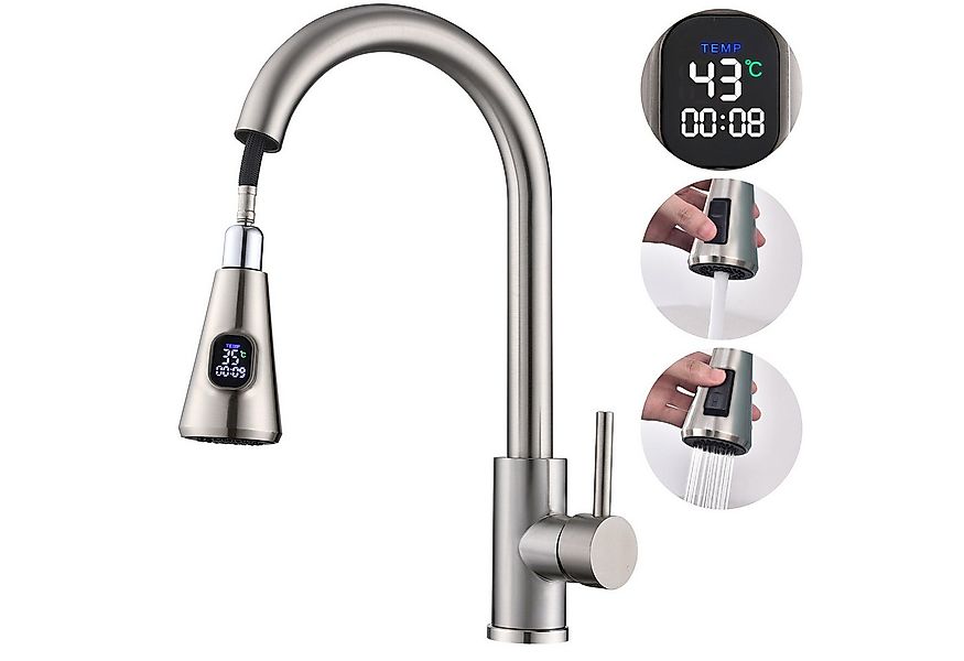 HOMELIVE Spültischarmatur mit brause ausziehbar 360° Küchenarmatur LED Digi günstig online kaufen