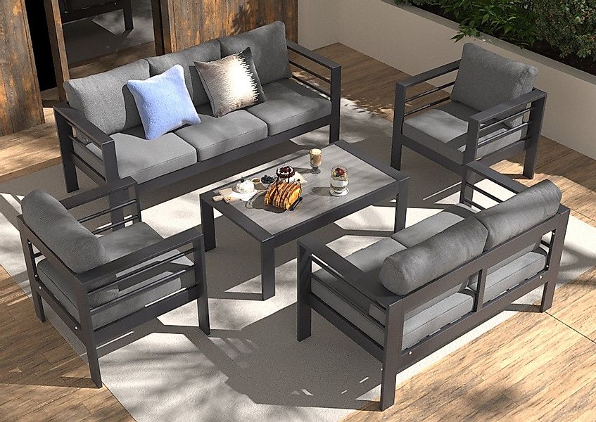 MeXo Gartenlounge-Set Gartenmöbel Set Aluminium 6-7 Personen outdoor wetter günstig online kaufen