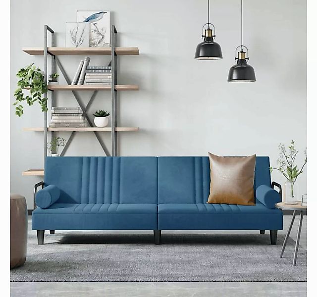 vidaXL Sofa Schlafsofa mit Armlehnen Blau Samt Schlafcouch Couch Sofa günstig online kaufen