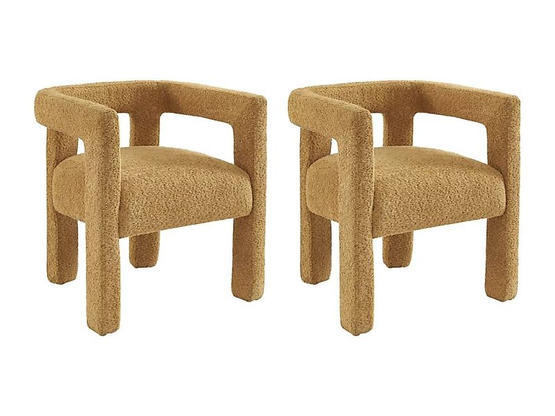 Stuhl mit Armlehnen 2er-Set - Bouclé-Stoff & Metall - Senfgelb - SOFANA von günstig online kaufen