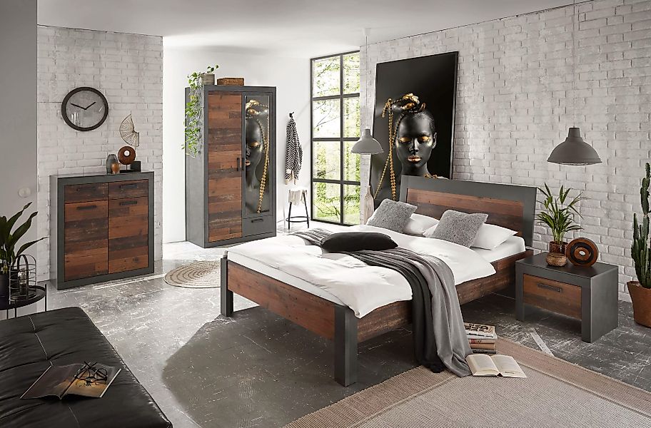 Home affaire Schlafzimmer-Set "BROOKLYN", (Set, 4 St., mit Holzkopfteil, Na günstig online kaufen
