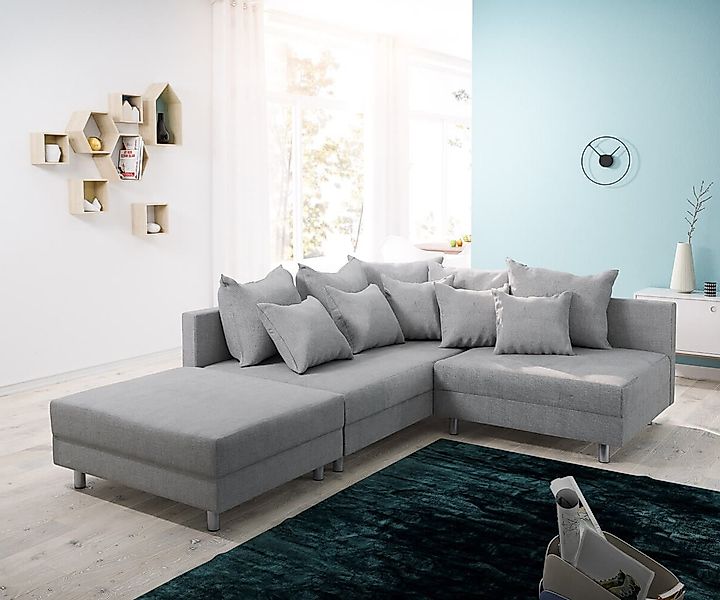 DELIFE Ecksofa Clovis, Grau Flachgewebe mit günstig online kaufen