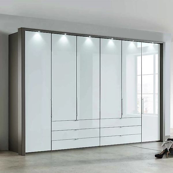 Falttüren Schlafzimmerschrank in Braun und Weiß sechs Schubladen günstig online kaufen