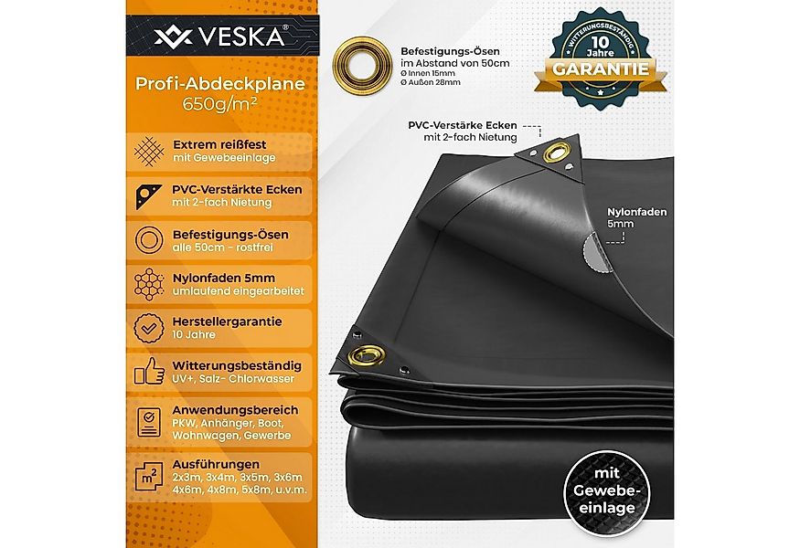 VESKA Schutzplane Profi Abdeckplane 650g/m² Gewebeplane, LKW Plane, Bootspl günstig online kaufen