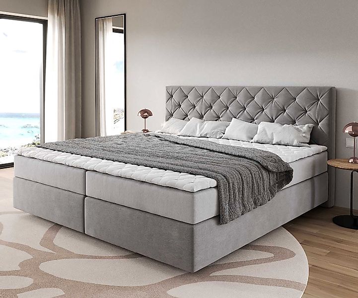 Boxspringbett Dream-Great Mikrofaser Grau 200x200 cm mit Taschenfederkernma günstig online kaufen