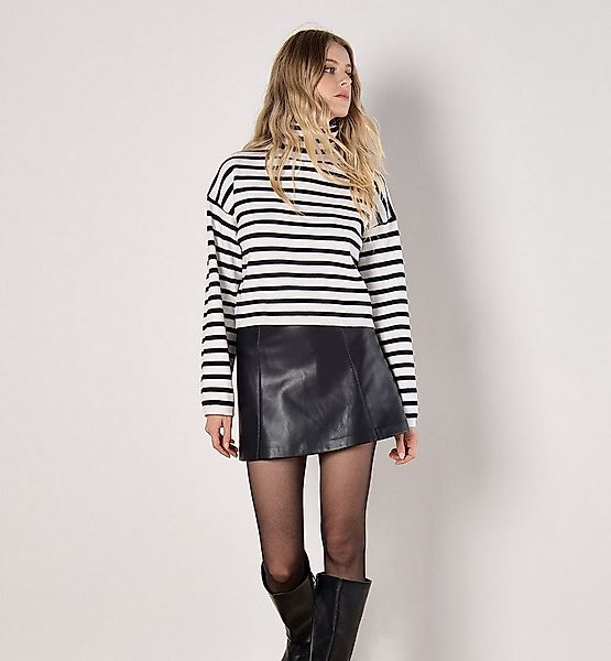 Apricot Streifenpullover Gestreifter Crop-Pullover mit Rollkragen günstig online kaufen