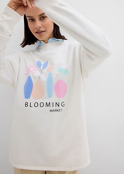 bonprix Sweatshirt, mit Langarm, mit Blumen-Druck, mit Seitenschlitzen günstig online kaufen