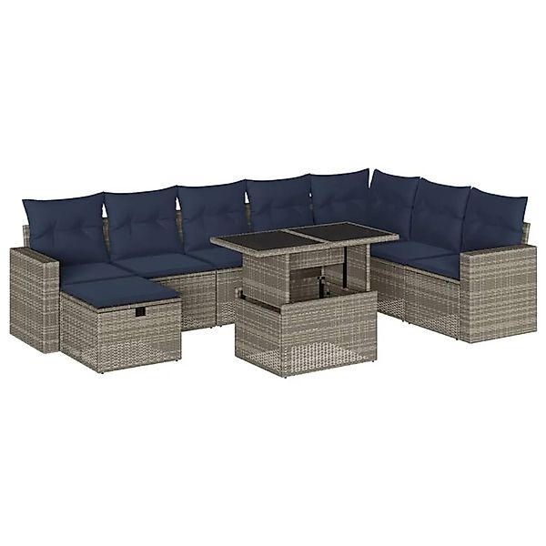 vidaXL 9-Tlg Gartensofa-Set mit Kissen Grau Polyrattan 3274871 günstig online kaufen