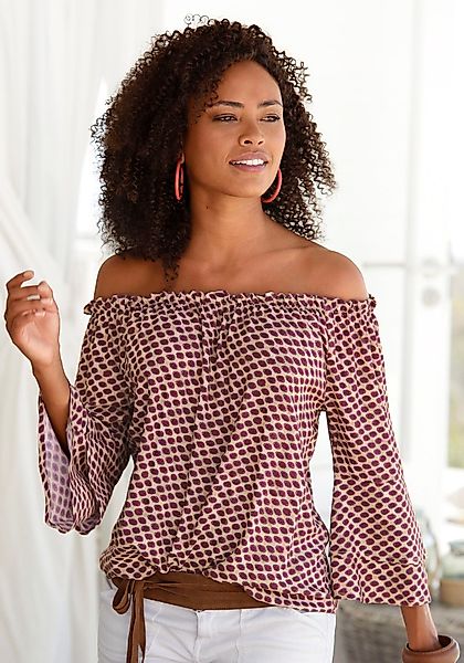 LASCANA Carmenbluse mit Punkteprint, Damenbluse, schulterfrei, günstig online kaufen