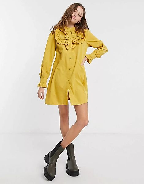 Lola May – Hängerkleid mit Rüschen an den Ärmelbündchen-Gelb günstig online kaufen