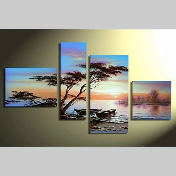 4 Leinwandbilder BOOTE am Ufer (1) 120 x 70cm Handgemalt günstig online kaufen