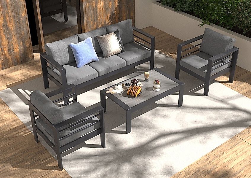 MeXo Gartenlounge-Set Gartenmöbel Set 4-5 Personen Aluminium outdoor wetter günstig online kaufen