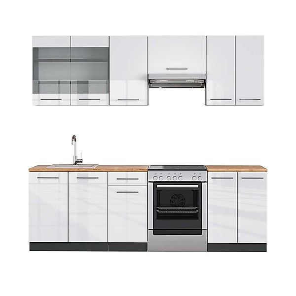Vicco Fame-Line Küchenzeile Weiß Hochglanz/Anthrazit 240 cm AP Eiche günstig online kaufen