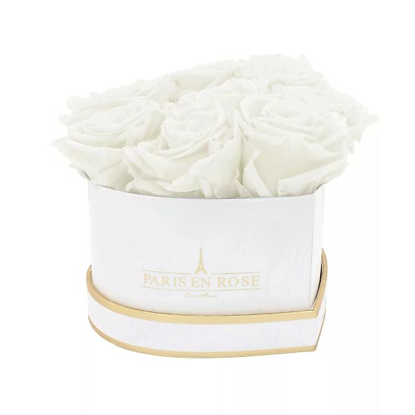 Rosenbox Herz Weiß-Gold mit 8 Weiße Rosen günstig online kaufen