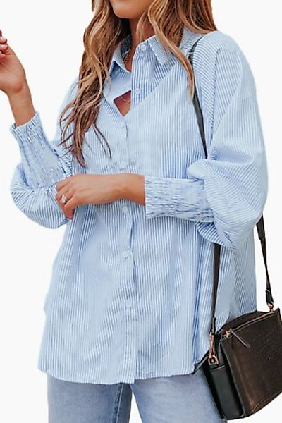 ENIX Streifenhemd Gestreiftes Button-Down-Hemd für Damen mit plissierten Ma günstig online kaufen