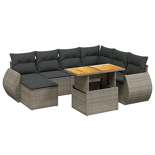 vidaXL 8-Tlg Garten-Sofagarnitur mit Kissen Grau Poly Rattan 3272313 günstig online kaufen