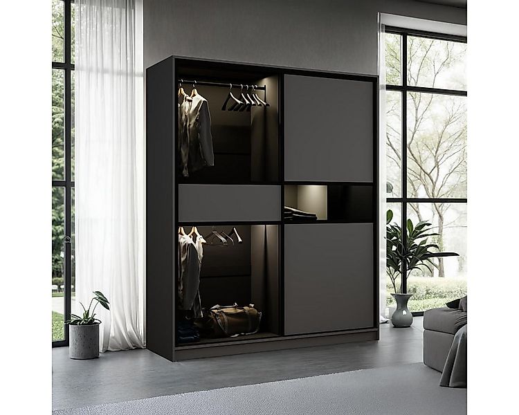 Compleo Schwebetürenschrank modern, Elegant Garderobe, Getöntes Glas LED-Be günstig online kaufen