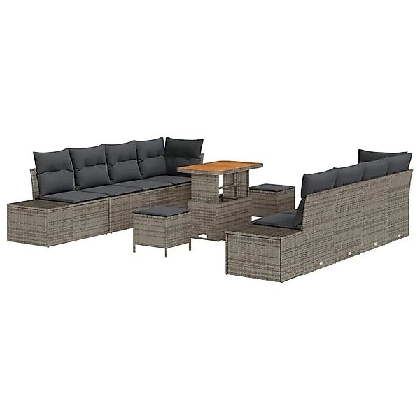 vidaXL Gartensofa-Set mit Kissen mit Speicher 11 Stk Grau Poly Rattan 33647 günstig online kaufen