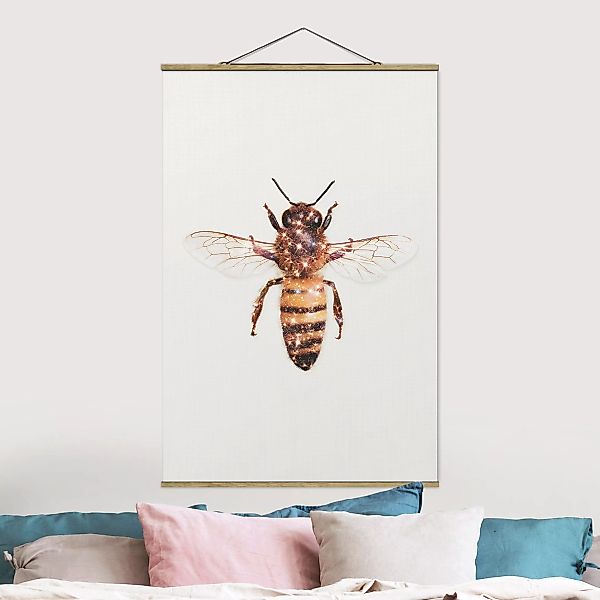 Stoffbild Tiere mit Posterleisten - Hochformat Biene mit Glitzer günstig online kaufen