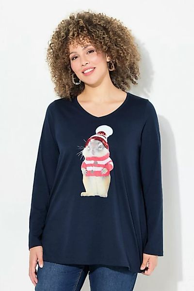 Ulla Popken Longsleeve Weihnachtsshirt Eichhörnchen V-Ausschnitt Langarm günstig online kaufen