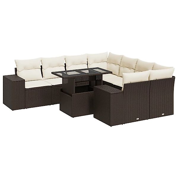 vidaXL 9-Tlg Garten-Sofagarnitur mit Kissen Braun Poly Rattan 3326774 günstig online kaufen