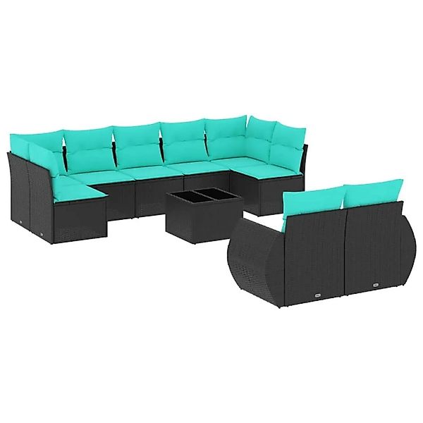 vidaXL 10-Tlg Gartensofa-Set mit Kissen Schwarzes Polyrattan 3221826 günstig online kaufen