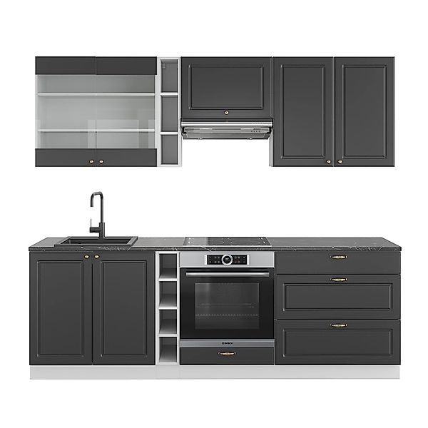 Vicco Fame-Line Küchenschränke Anthrazit-Gold/Weiß 235 cm ohne Arbeitsplatt günstig online kaufen