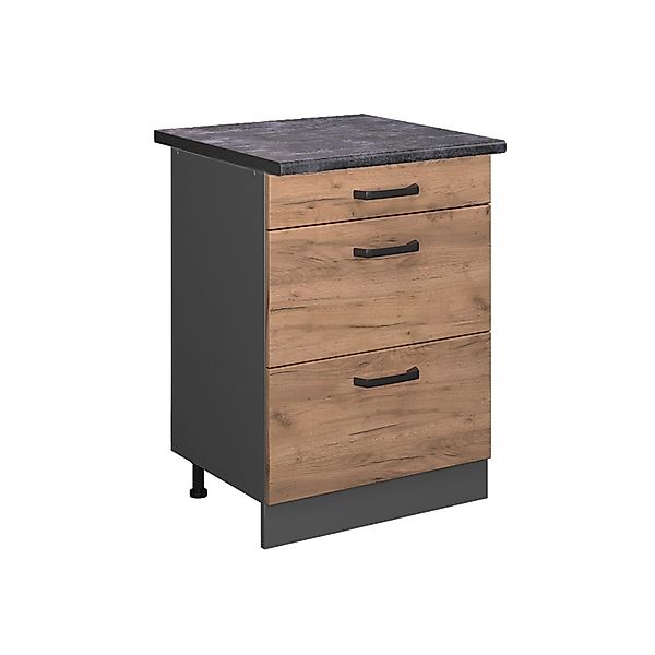 Vicco Küchenunterschrank R-Line Goldkraft Eiche/Anthrazit 60 cm mit Schubla günstig online kaufen