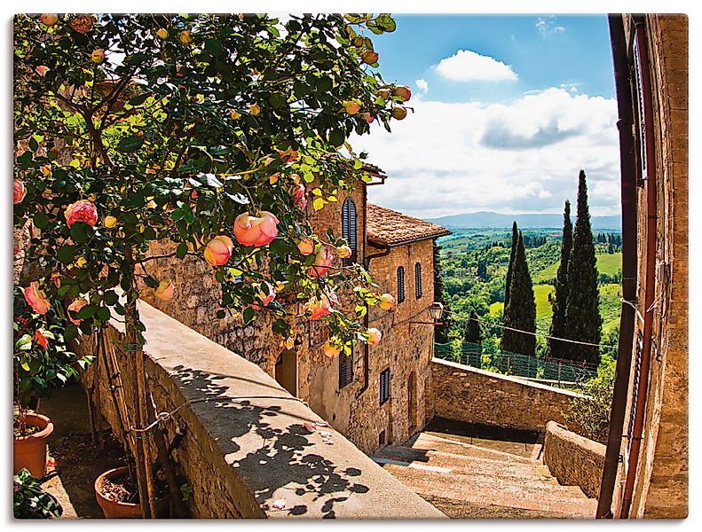 Artland Wandbild »Rosen auf Balkon Toskanalandschaft«, Garten, (1 St.), als günstig online kaufen