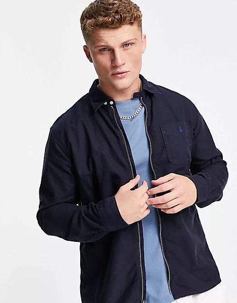 Polo Ralph Lauren – Stückgefärbte Oxford-Hemdjacke in Marineblau mit Polosp günstig online kaufen