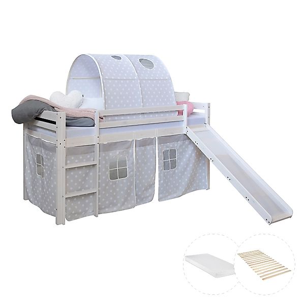 Homestyle4u Kinderhochbett 90x200 Weiß mit Lattenrost und Matratze 2775 günstig online kaufen