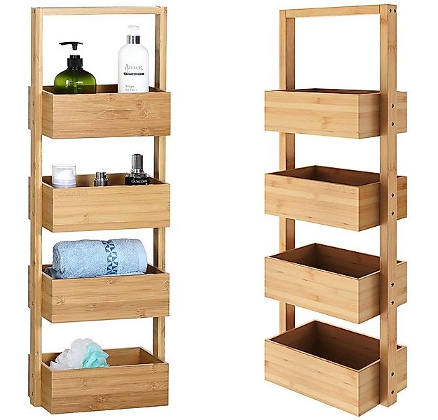 Casaria Regal, Badregal Stehend Schmal Bambus 4 Körben Bad Standregal Holz günstig online kaufen
