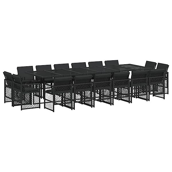 vidaXL 17-Tlg Garten-Essgruppe mit Kissen Schwarz Poly Rattan 3210883 günstig online kaufen