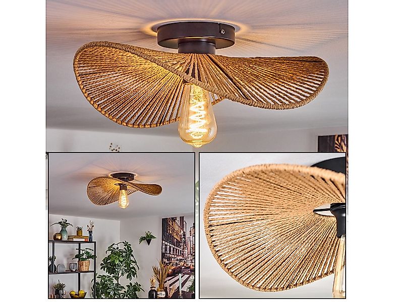 hofstein Deckenleuchte Deckenlampe aus Metall/Papiergeflecht in Schwarz/Nat günstig online kaufen