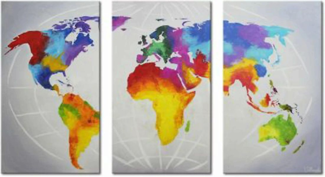 YS-Art™ "Gemälde Acryl ""Weltkarte"" handgemalt auf Leinwand 120x80 cm" bun günstig online kaufen