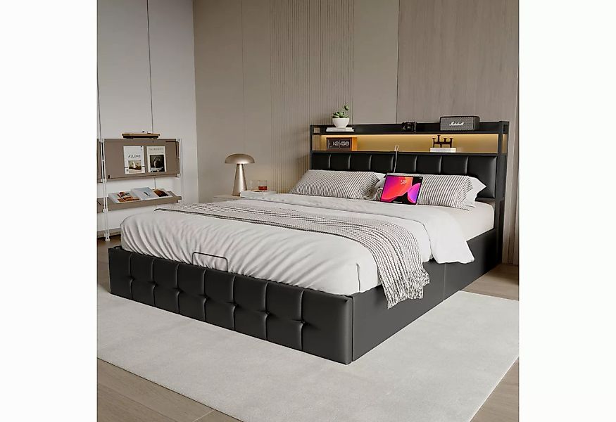 Furnishings Home Polsterbett 140/160x200cm Doppelbett Schwarz PU (Set, Bett günstig online kaufen