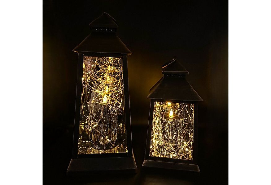 Online-Fuchs LED Laterne mit Stumpenkerze, LED Lichterkette, Timer und Funk günstig online kaufen