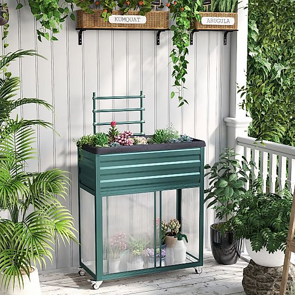 Outsunny Hochbeet mit Rankgitter  Blumenkasten mit Rollen & Ablagefläche, V günstig online kaufen