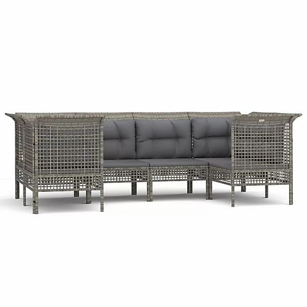 Vidaxl 6-tlg. Garten-lounge-set Mit Kissen Grau Poly Rattan günstig online kaufen