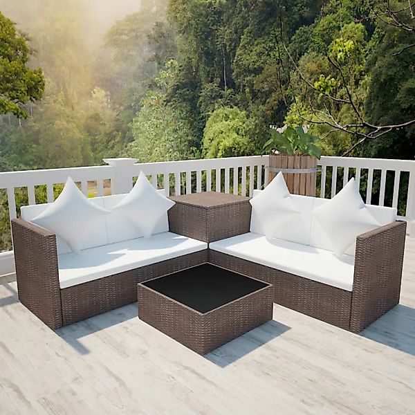 4-tlg. Garten-lounge-set Mit Auflagen Poly Rattan Braun günstig online kaufen