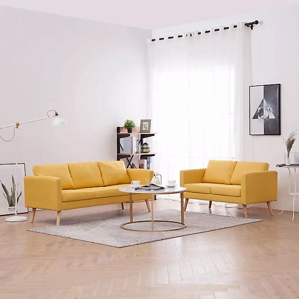 vidaXL Sofa, 2-tlg. Sofagarnitur Stoff Gelb günstig online kaufen