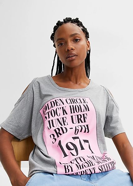 bonprix T-Shirt lockere Passform, Halbarm-Design, Cut-Outs an den Schultern günstig online kaufen