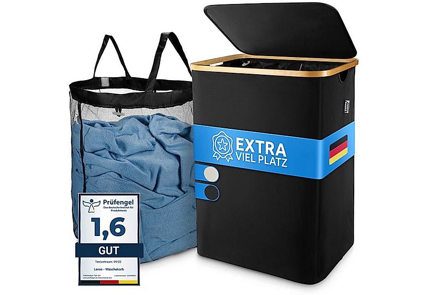 Möbel Akut Wäschekorb Wäschekorb schwarz 100 l Bambus atmungsaktiver Stoff günstig online kaufen