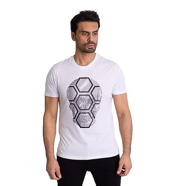 TRUENO T-Shirt Herren Strass Totenkopf T-Shirt Slim Fit Weiß M günstig online kaufen