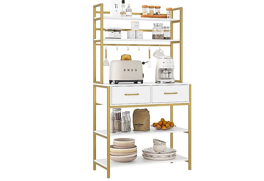 HOMECHO Küchenregal, Standregal mit 5 Ablagen und 2 Schubladen Bäckerrega günstig online kaufen