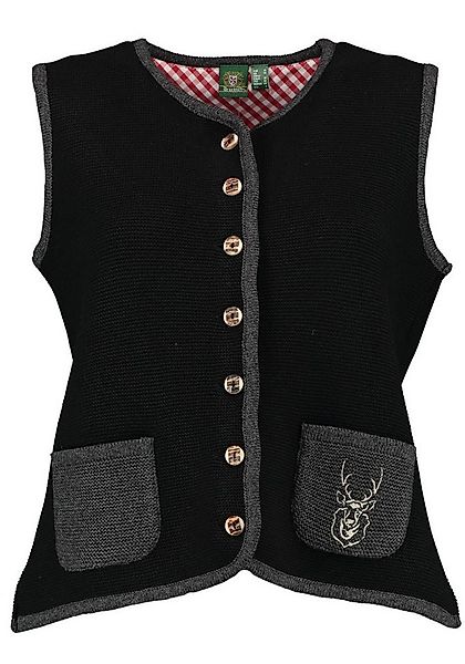 OS Trachten Strickweste Ipesa Trachtenweste mit Rundhals und Hirsch-Sticker günstig online kaufen