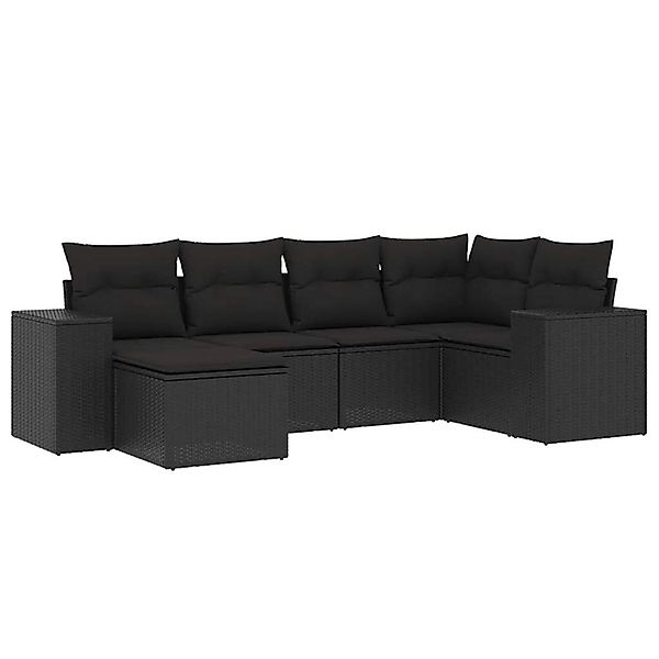 vidaXL 6-Tlg Garten-Sofagarnitur mit Kissen Schwarz Poly Rattan 3222854 günstig online kaufen
