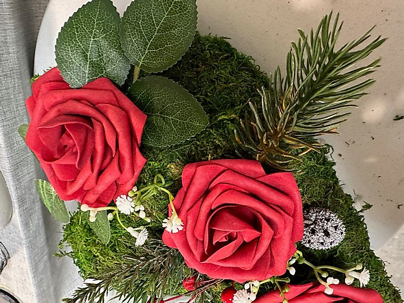 Gestecke Grabgesteck Moosherz "Engel" 3 Rosen günstig online kaufen