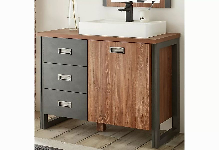 Furn.Design Waschbeckenunterschrank Auburn (Waschtisch in Sterling Eiche mi günstig online kaufen